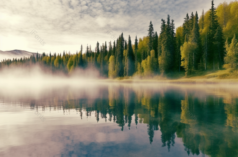 阿拉斯加州Talkeentna湖上的晨雾,高清,摄影图,摄影图片,图片大全,摄影图免费下载